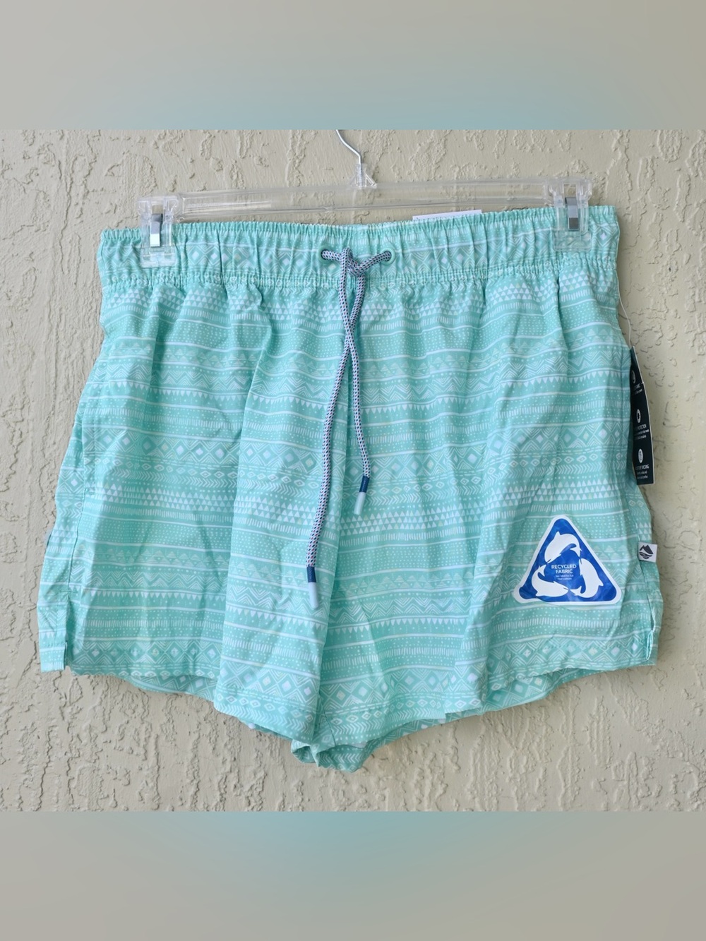 Ocean Coast Aqua WomensTribal Print Swim Trunks with Built in Briefs and Pockets